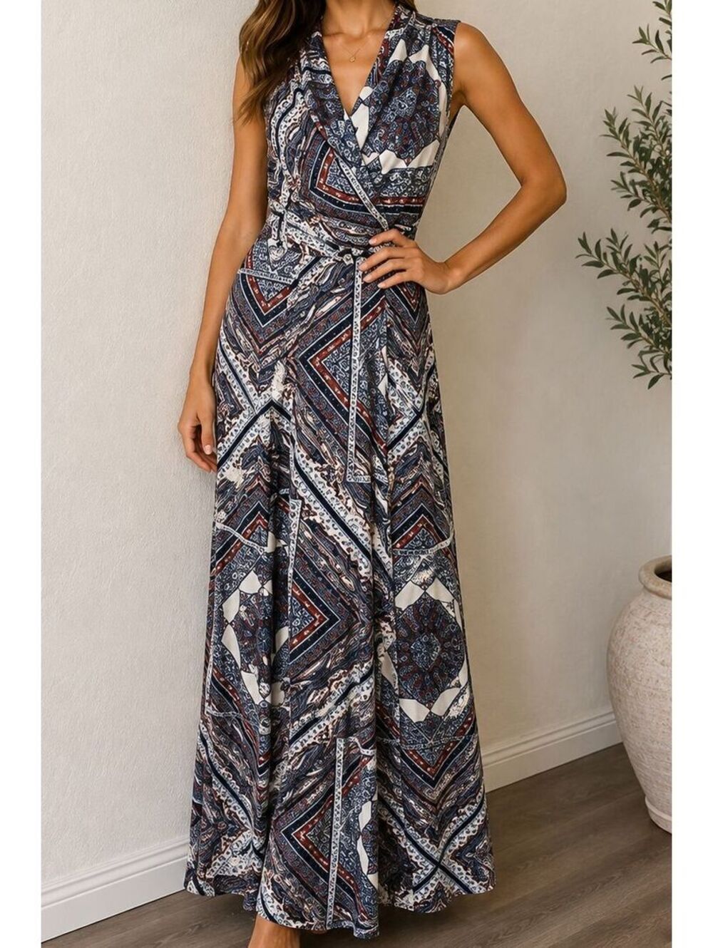 TJD Women’s Paisley Halter Maxi Dress Size S Open Back Cowl Neck Boho Festival